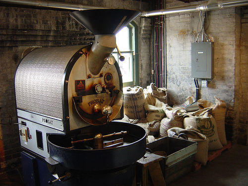Roaster and Bags of Coffee